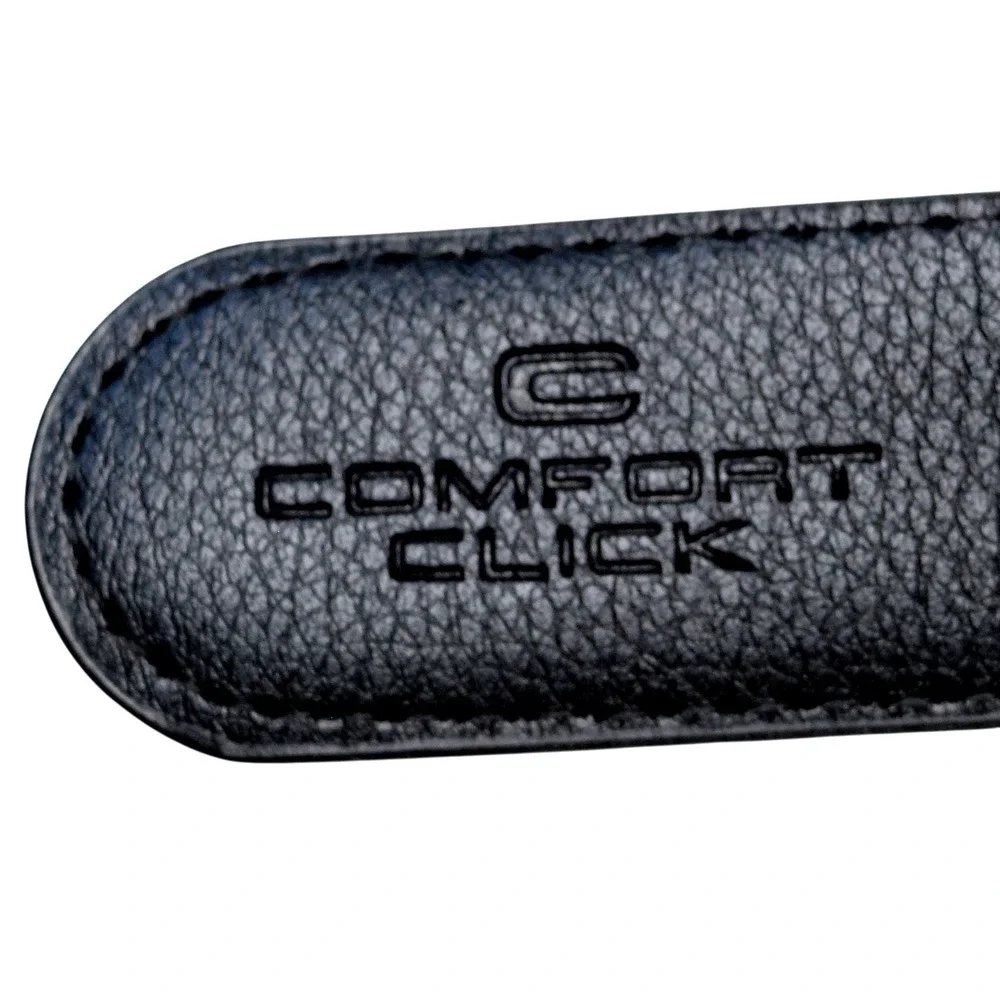 Comfort Click Mens Black Leather Micro Adjustable Ratchet Belt Buckle Fit 37-45